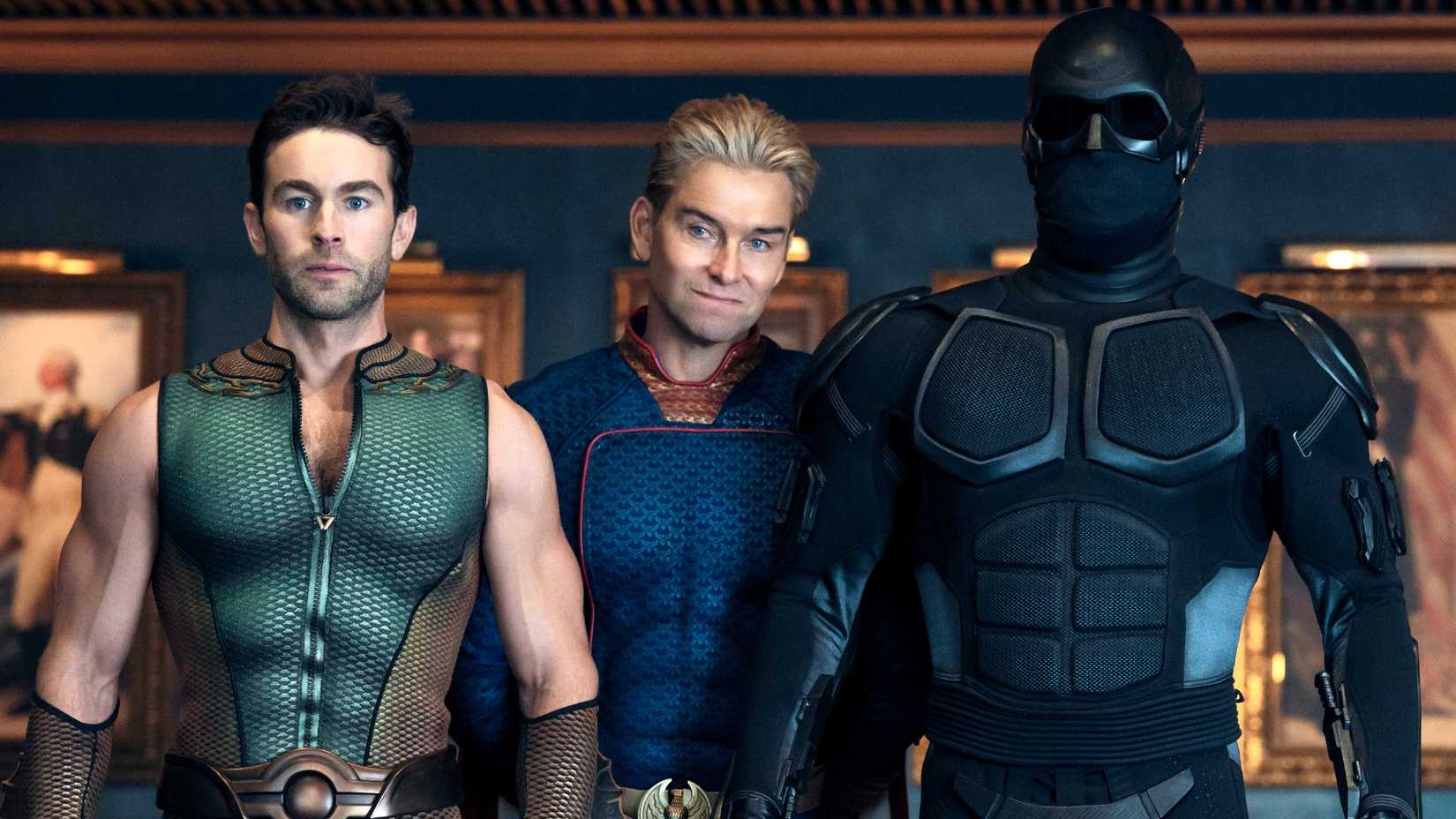 Homelander ao lado de Deep e Black Noir na 5ª temporada de The Boys