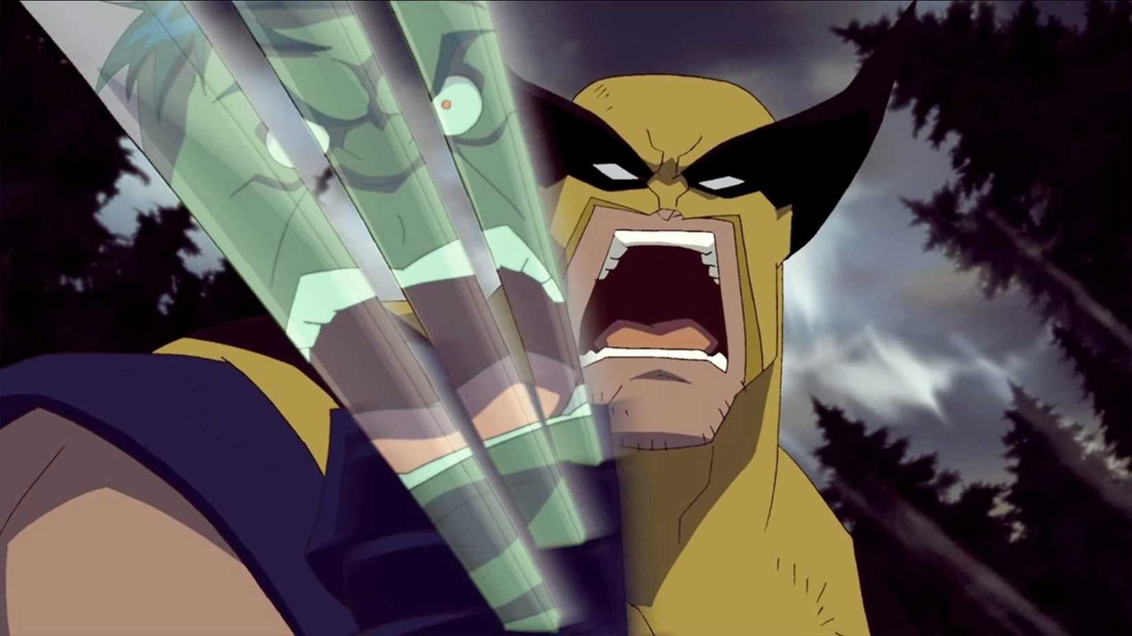 Hulk reflected in Wolverine's claws in Hulk Vs (2010)