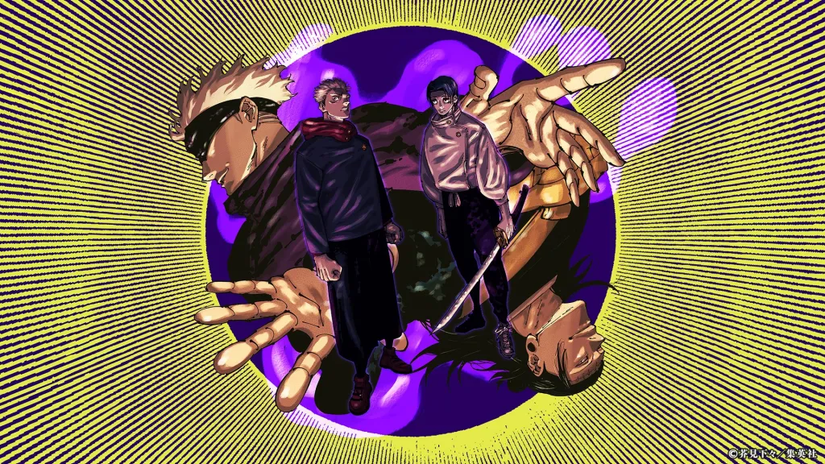 Nouvelle illustration de style manga Jujutsu Kaisen de Gege Akutami avec Gojo, Geto, Yuji et Yuta