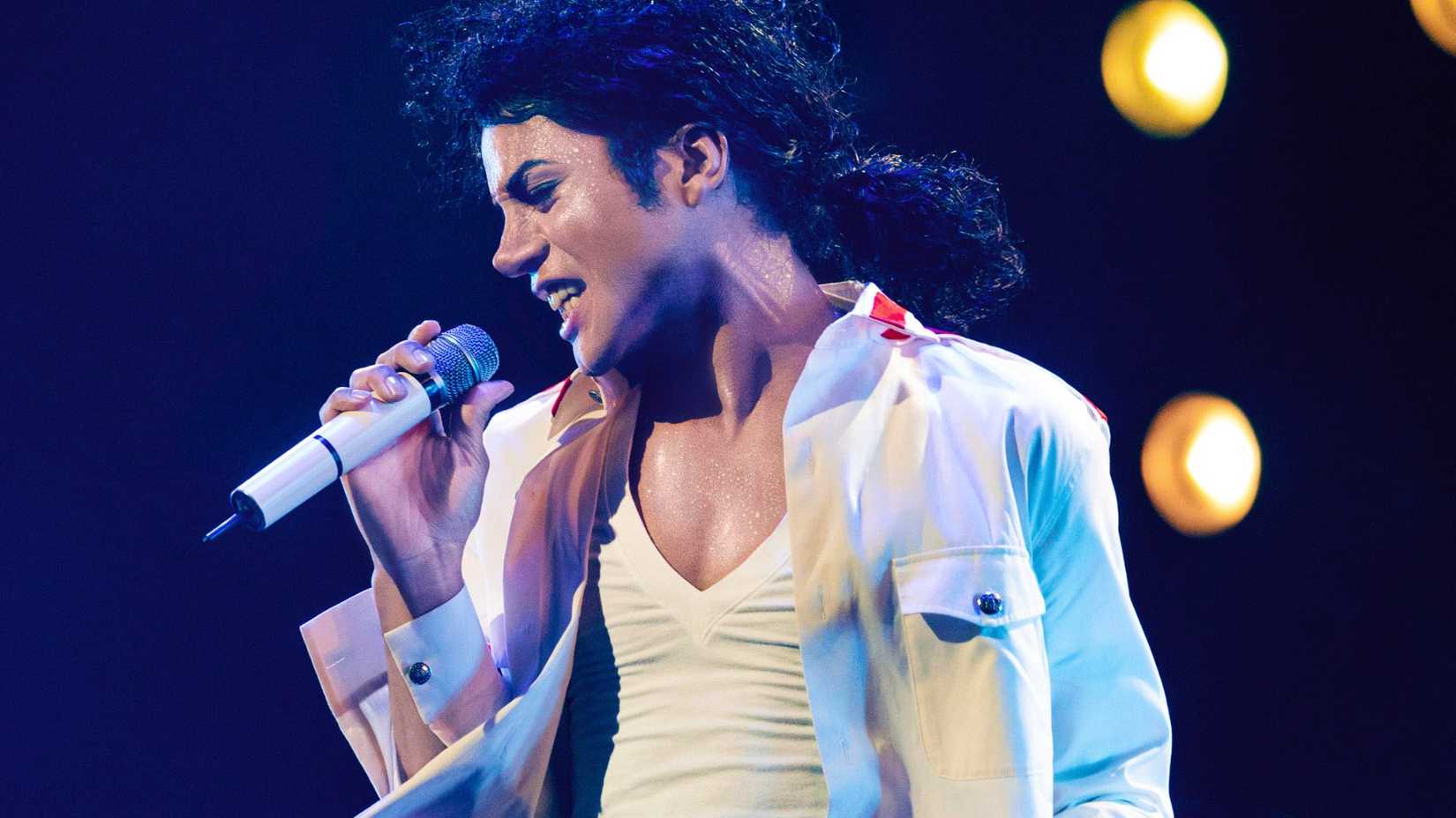 jaafar jackson as michael jackson performing onstage in michael 2026