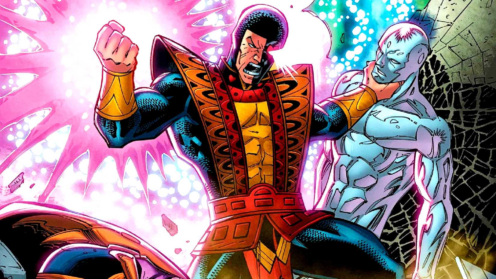 Jack Hart aka Jack of Hearts chokes Norrin Radd and threatens Thanos in Silver Surfer Rebirth