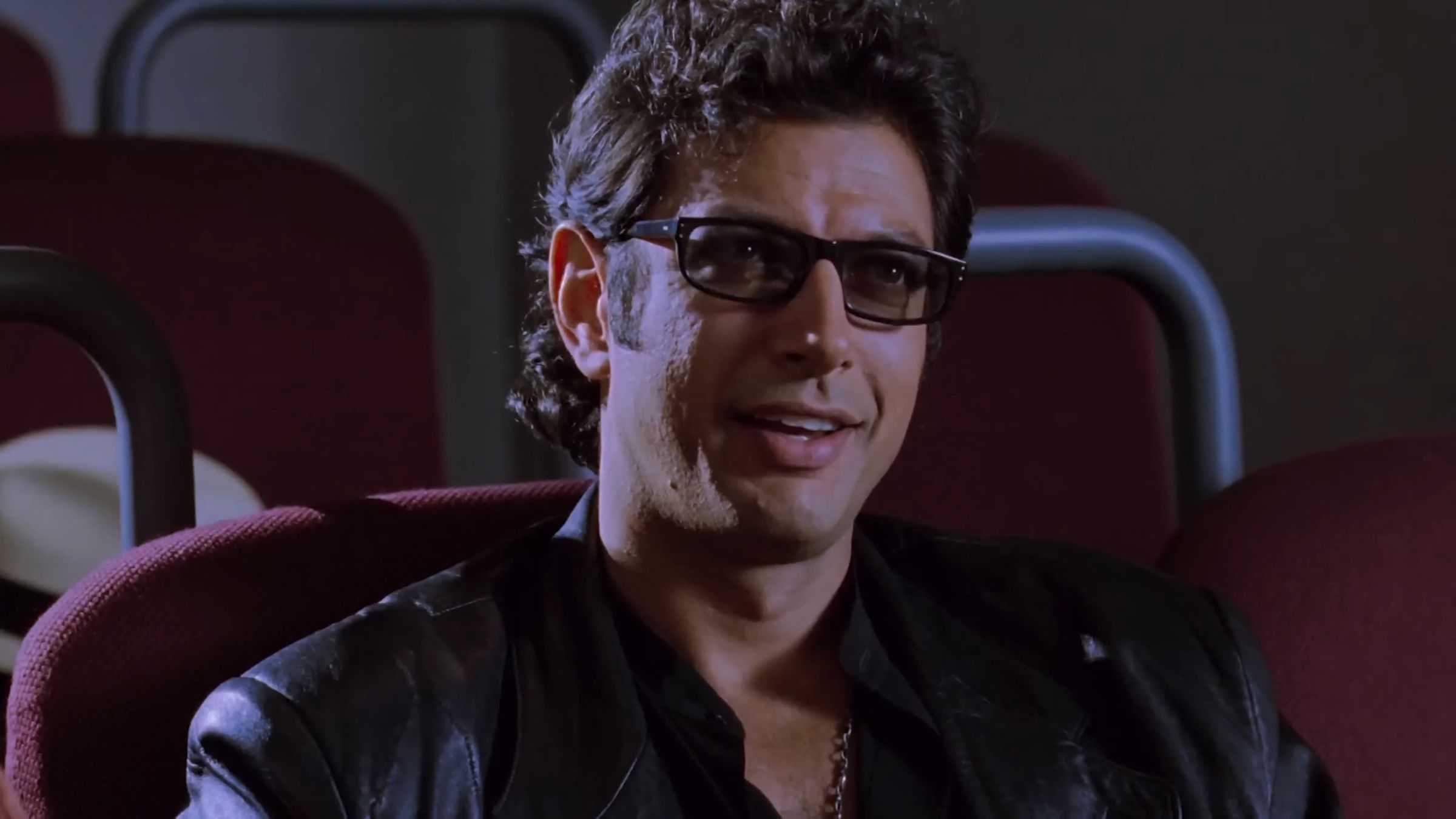 Jeff Goldblum as Ian Malcolm watching Mr DNA in Jurassic Park