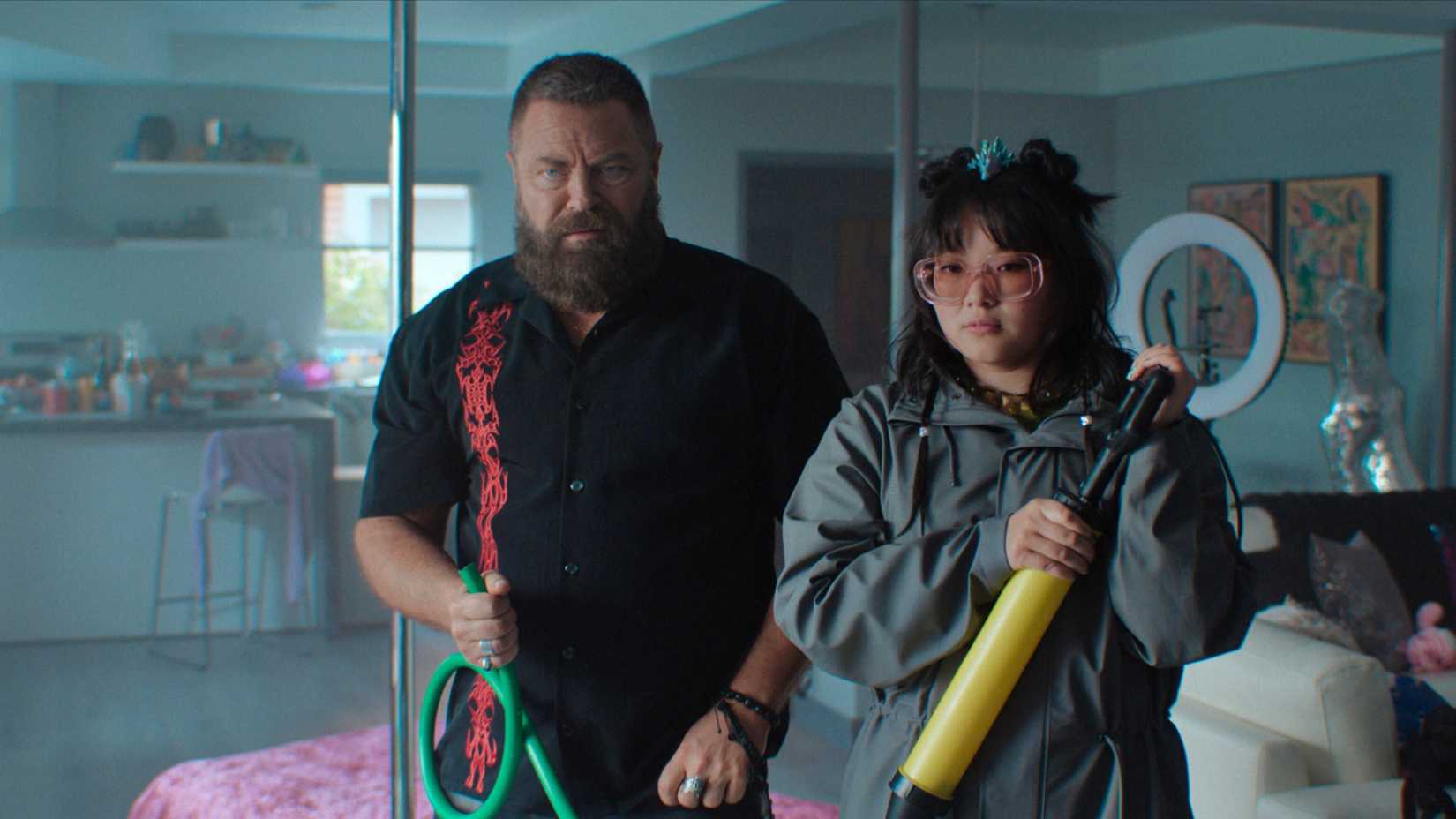 Jinx (Nick Offerman) and Susie (Thaddea Graham) in Margo's Got Money Troubles