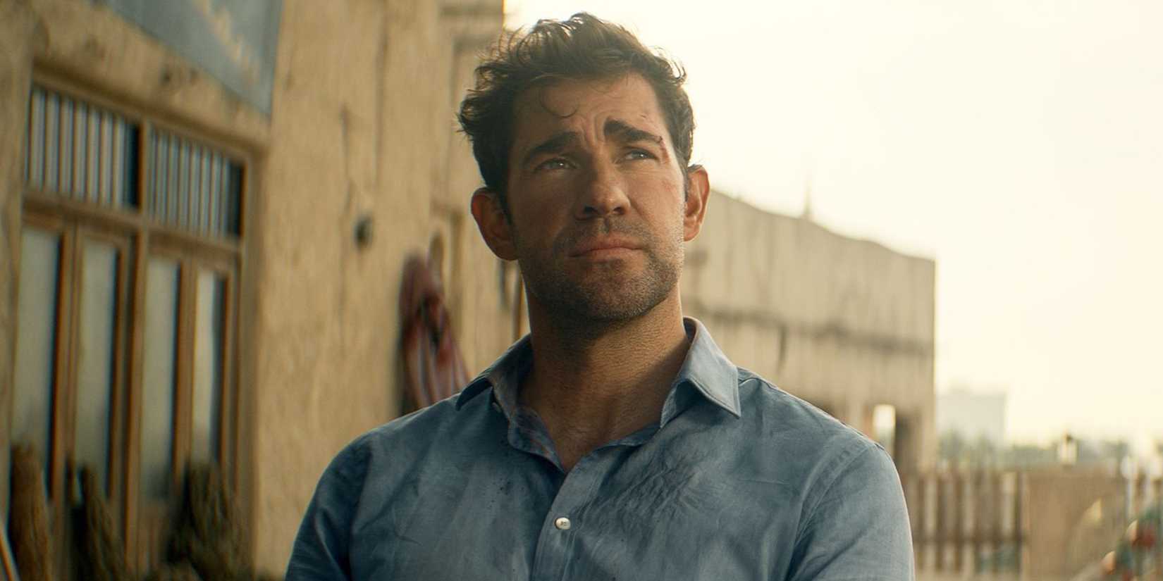 john krasinksi looking thoughtful in jack ryan ghost war