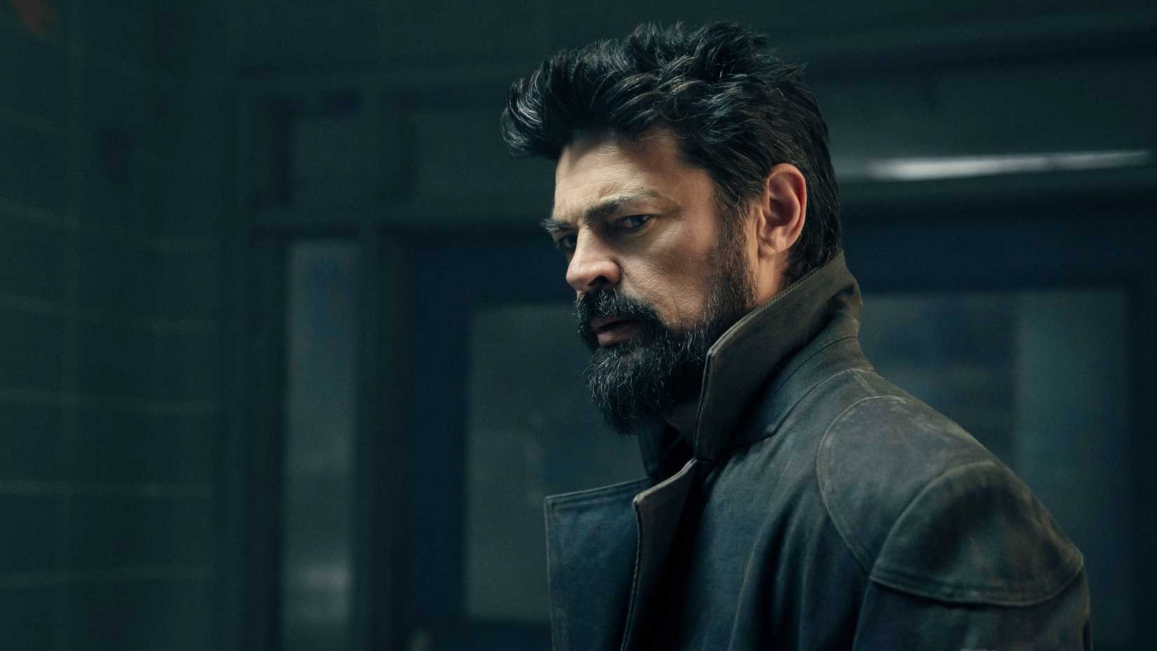 Karl Urban as Billy Butcher looking at something menacingly in The Boys season 5