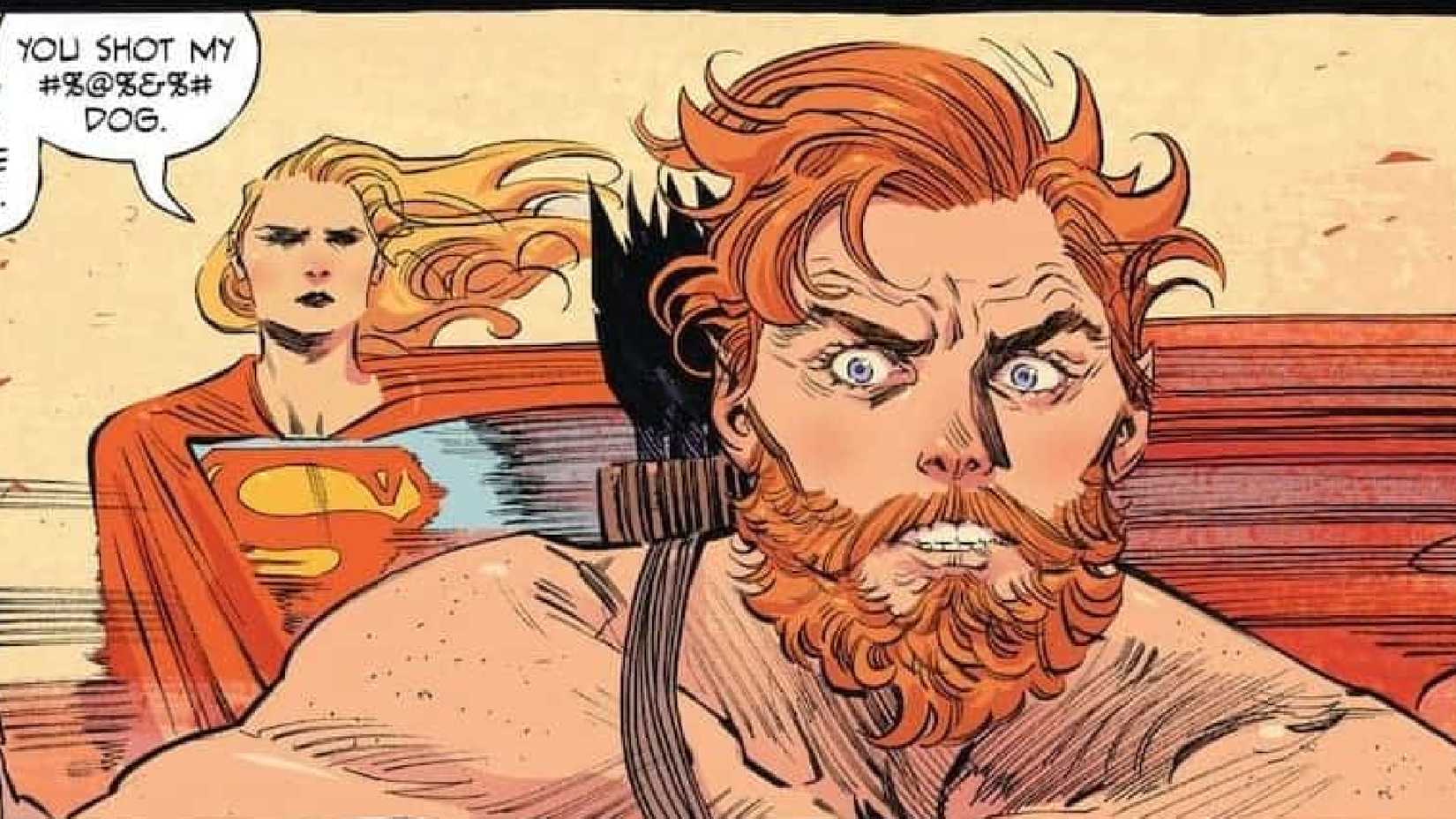 Supergirl runs behind Clem on the yellow hill and accuses her of shooting Krypto.