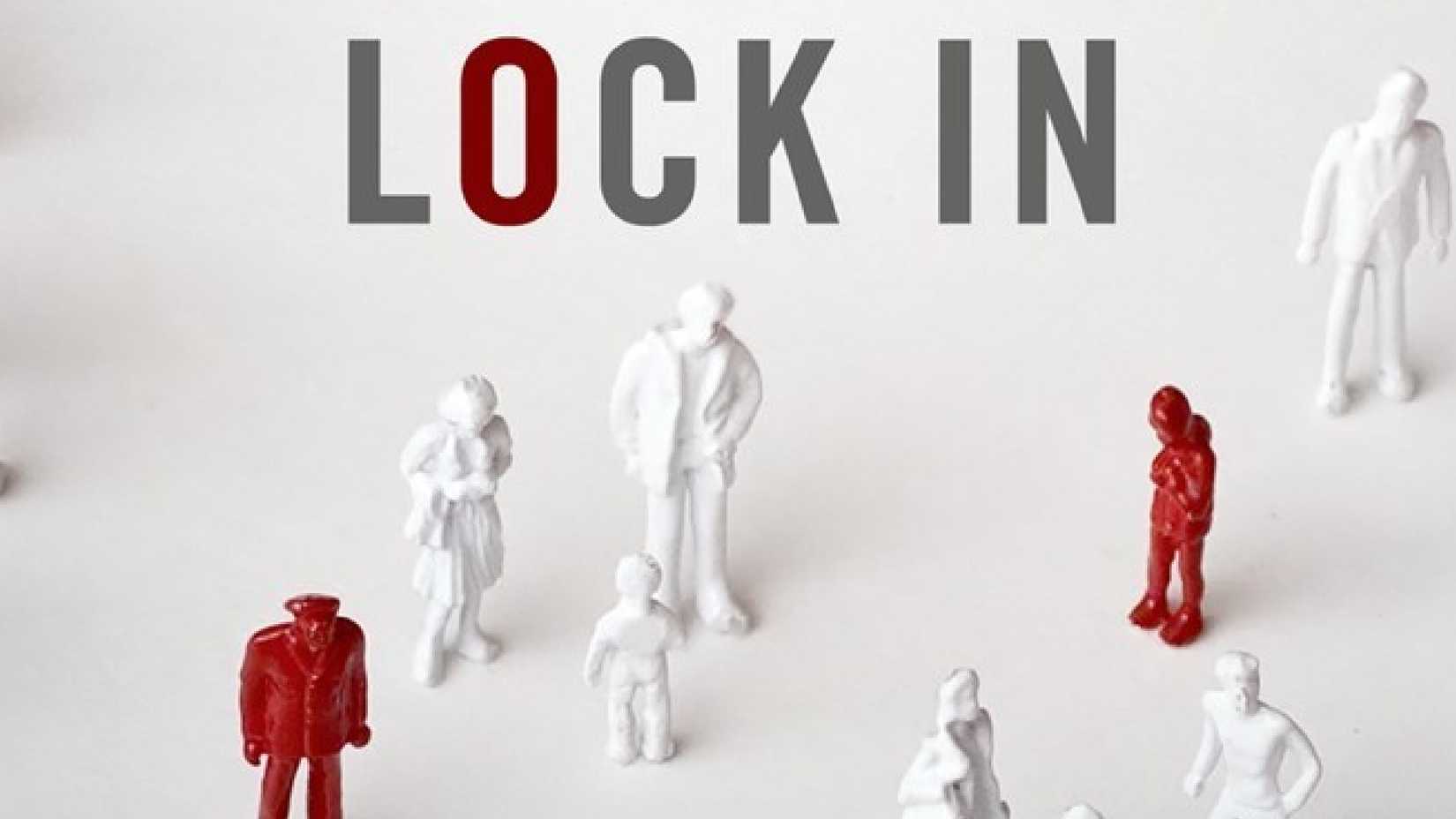 Capa do livro Lock In de John Scalzi com figuras brancas e vermelhas caminhando