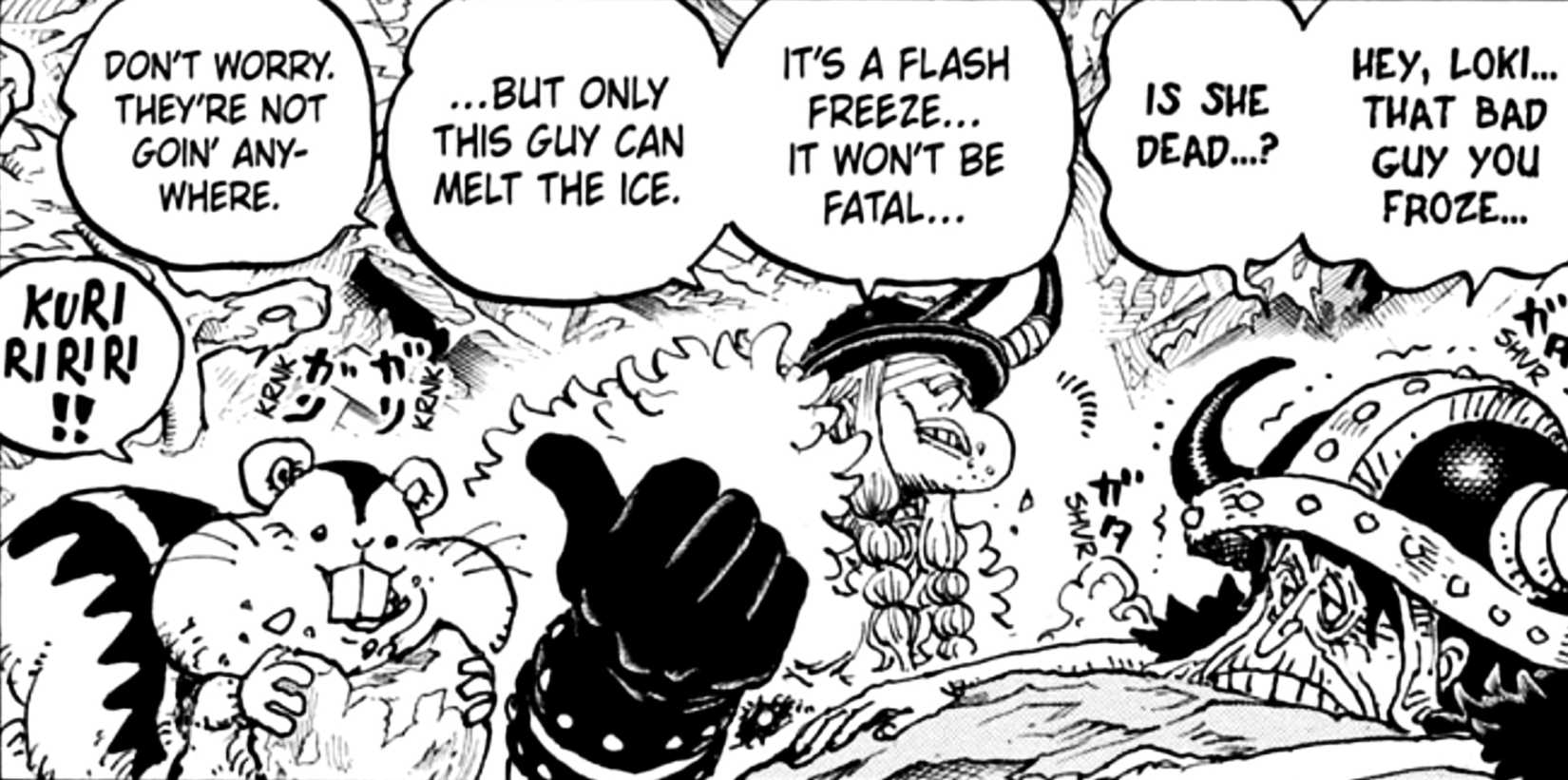 Loki et Luffy discutent du gel de Gunko dans One Piece