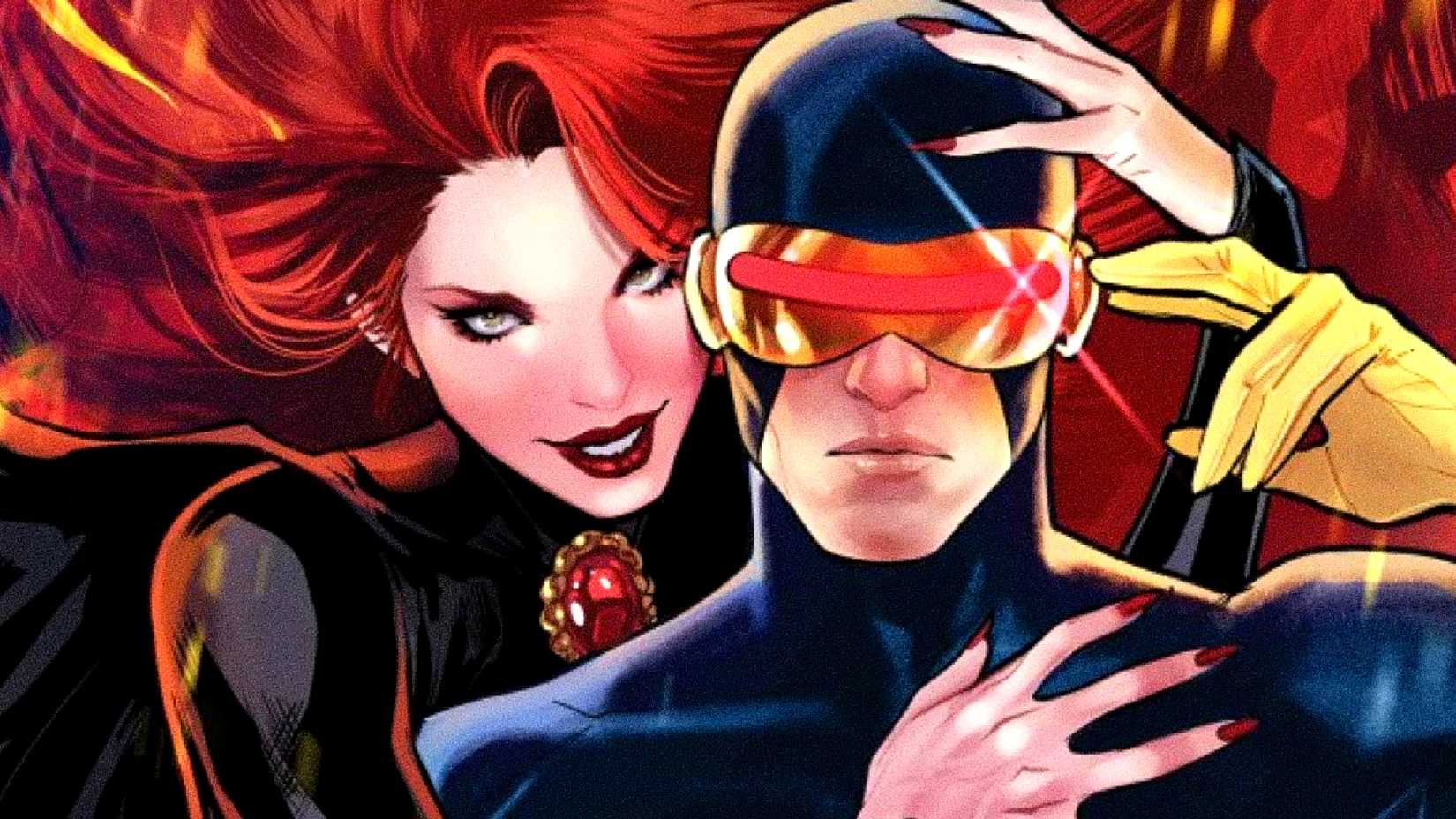 Madelyne Pryor caresses Cyclops in X-Men comic cover art