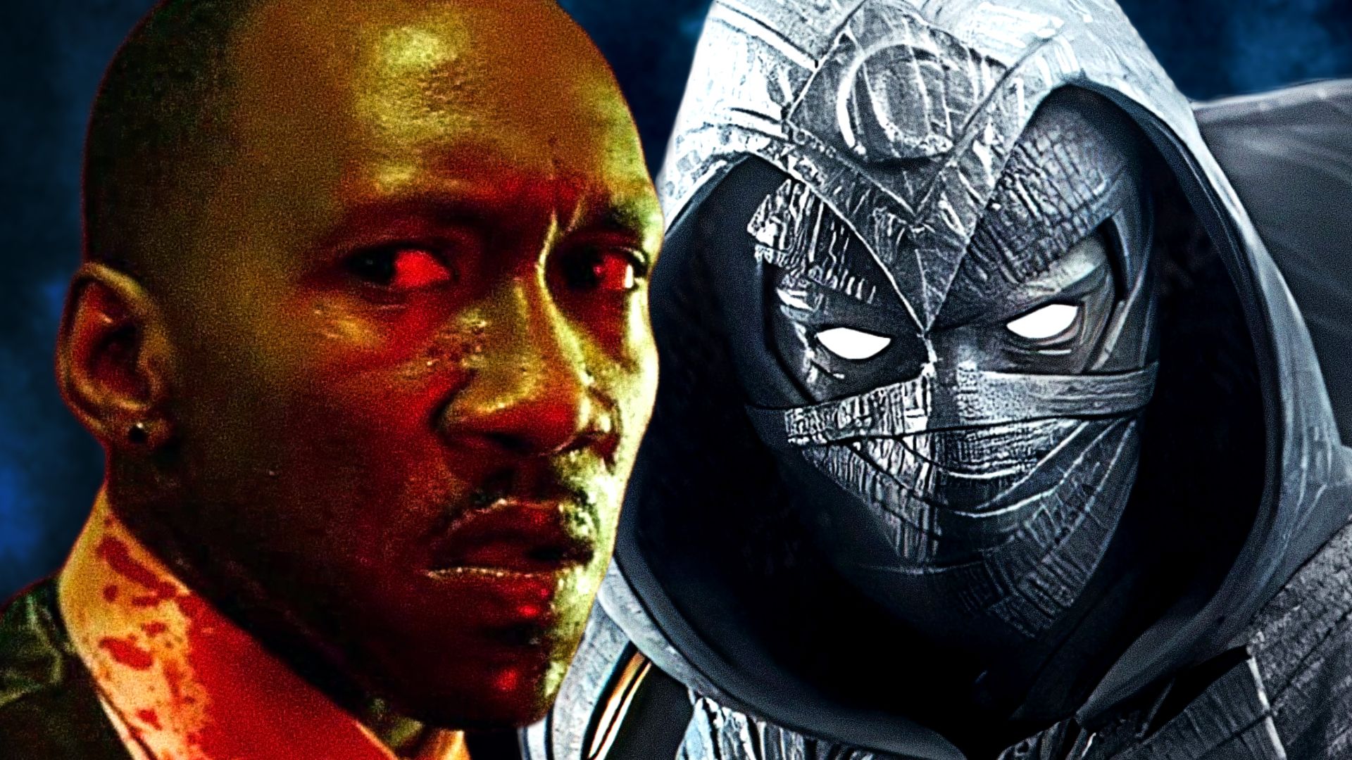 Mahershala Ali's Blade and Oscar Isaac's Moon Knight look at the camera in MCU art