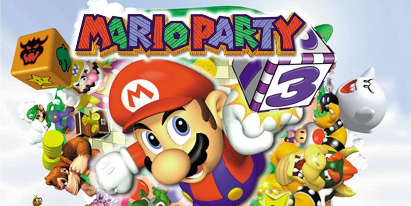 Cover art for Mario Party, with Mario hitting a number block.