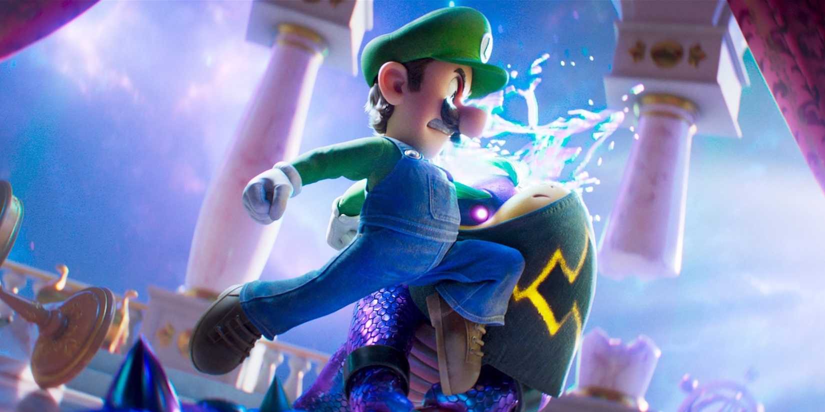 Luigi knees Bowser Jr. in the face in The Super Mario Galaxy Movie.
