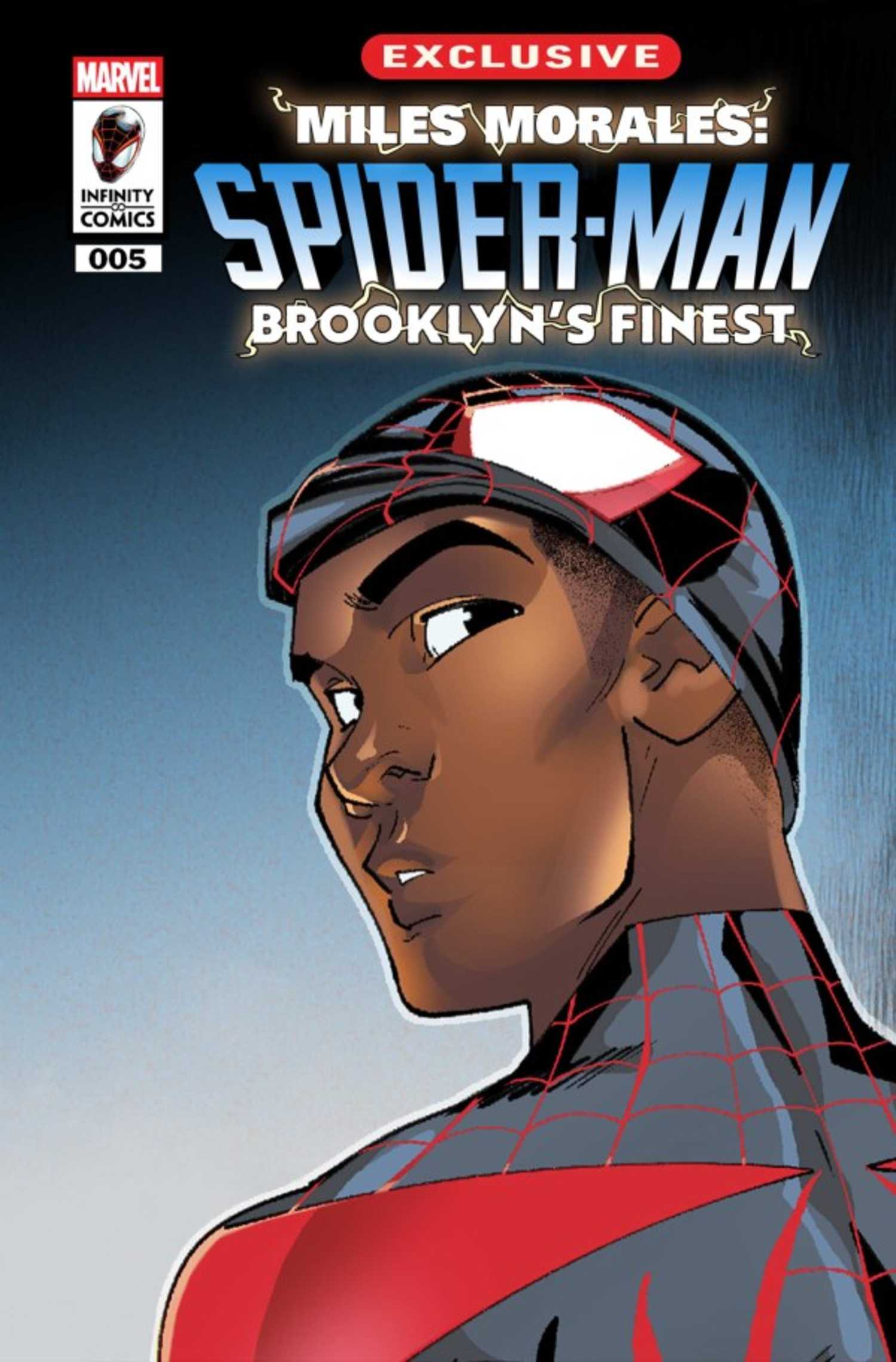 Miles Morales Debuts New Nickname as Brooklyn's Finest 2 Miles Morales Brooklyn's Finest #5 cover, Miles with his maks pulled up