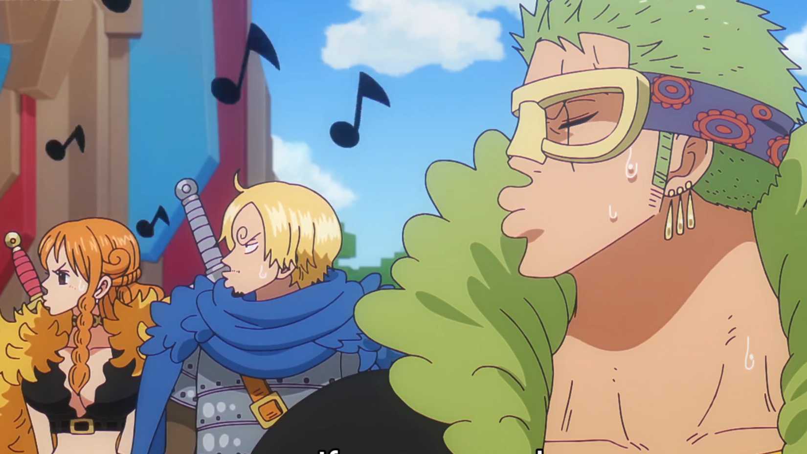 Nami, Sanji et Zoro dans One Piece