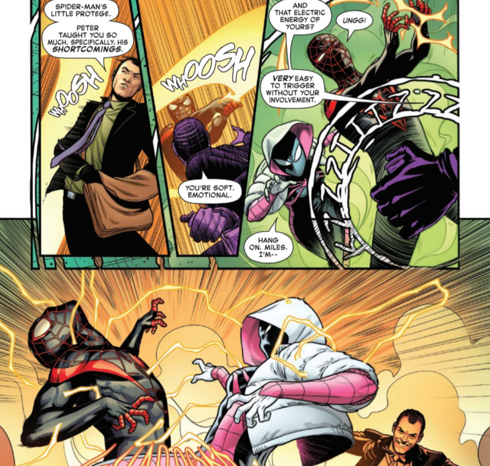 norman osborn beats down various spider-man heroes