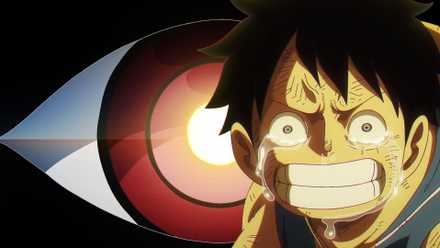 Feature header contrasting a crying Luffy to Imu's eye
