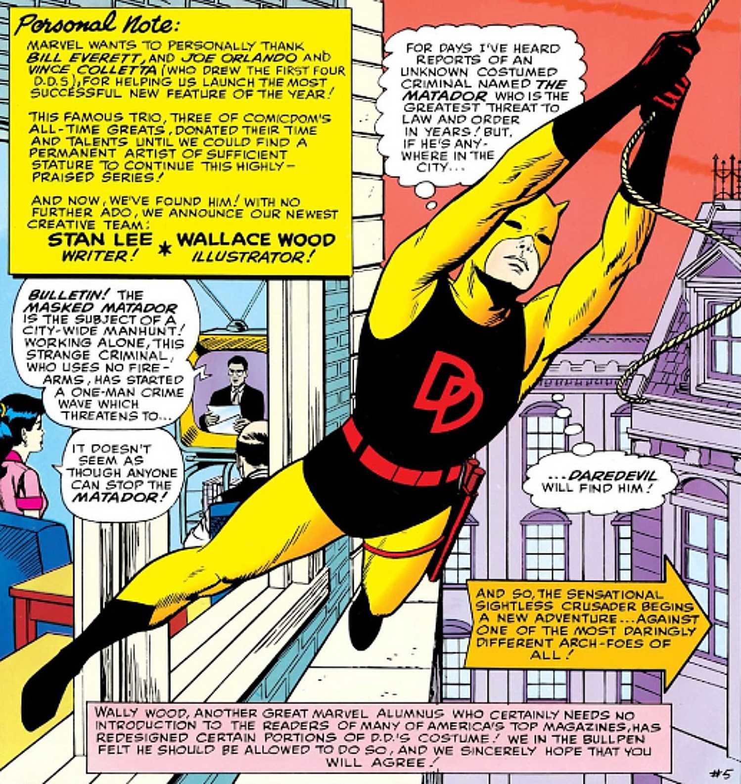 Opening page of Daredevil #5, featuring DD's first redesign