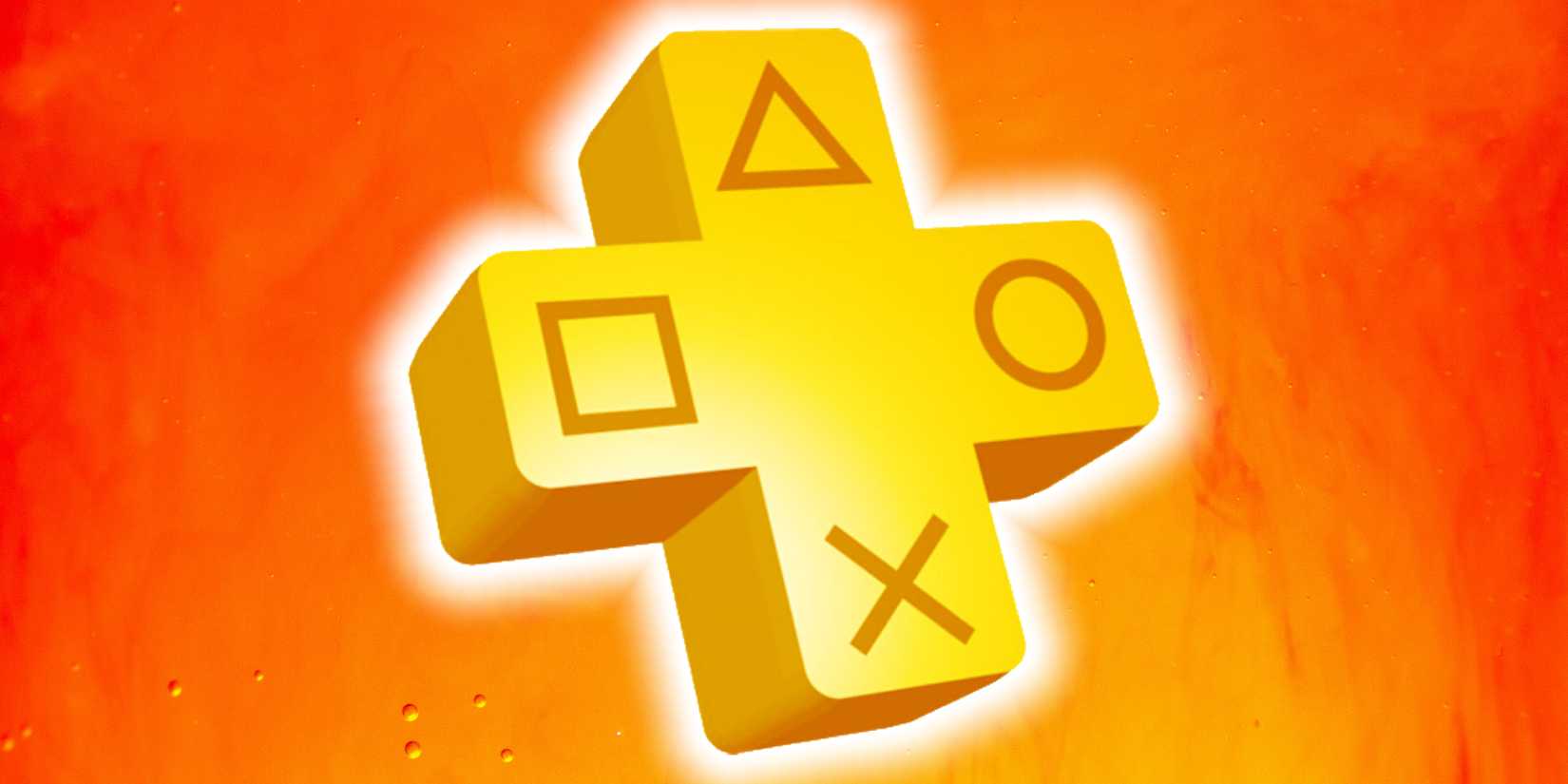 The PlayStation Plus logo is superimposed over an orange background.