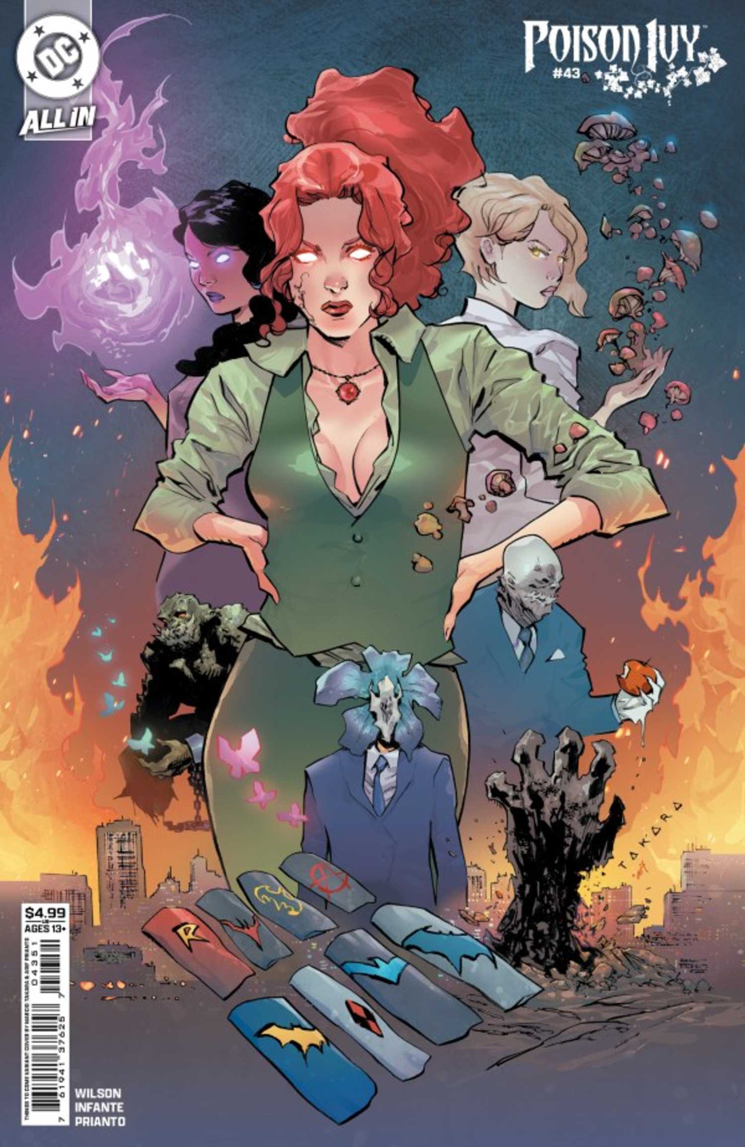 Poison Ivy's New Era Just Turned Her into DC's Most Interesting Character, Bar None 2 Poison Ivy #41 variant cover, Mayor Ivy standing in front of a burning city, heroes' coffins on the ground below