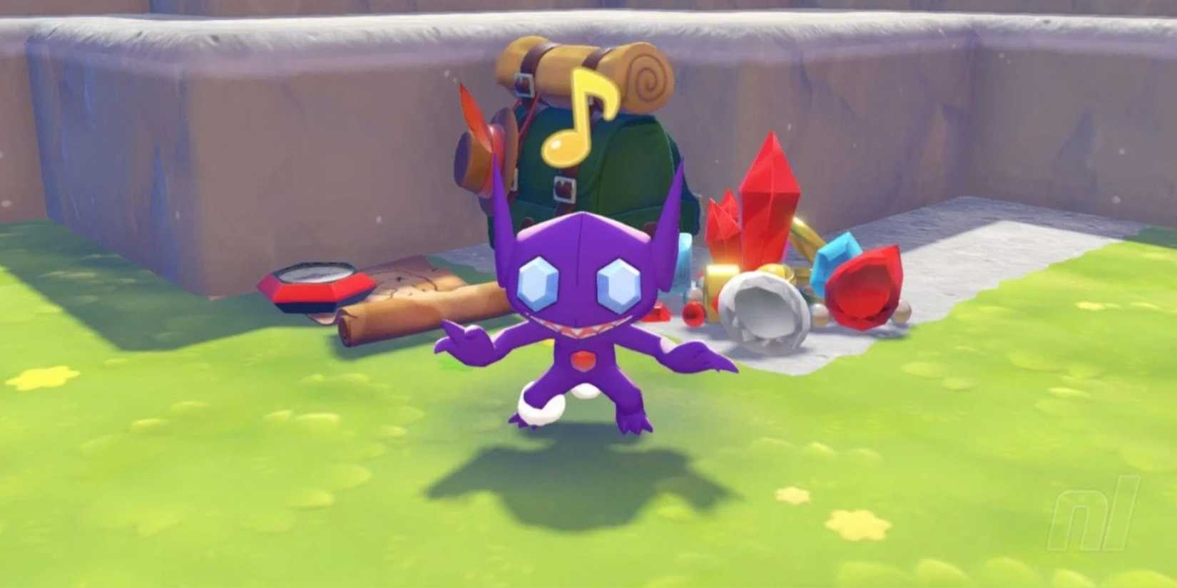 Pokemon Pokopia Sableye Gem Hunt event image showing sableye by some items