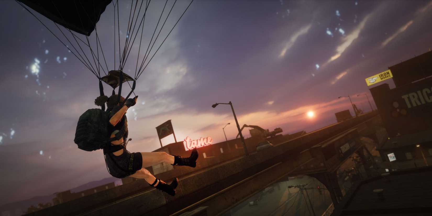 A player parachutes in PUBG