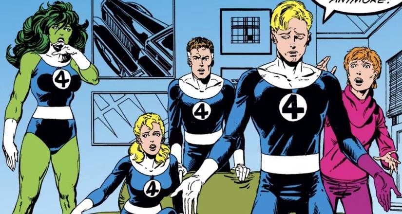 She Hulk with the Fantastic Four in their '80s costumes
