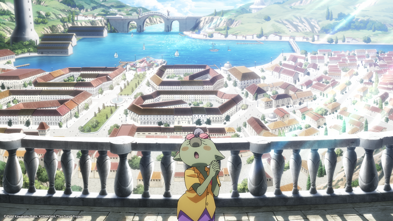 That Time I Got Reincarnated as a Slime the Movie: Tears of the Azure Sea - Gobta overlooking the beach town