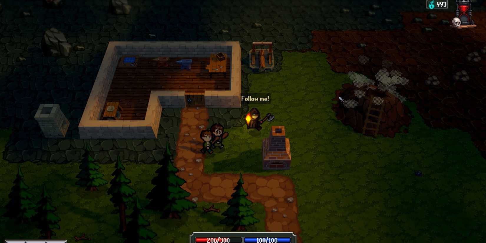 A character tells two people to follow them in Soulscape.