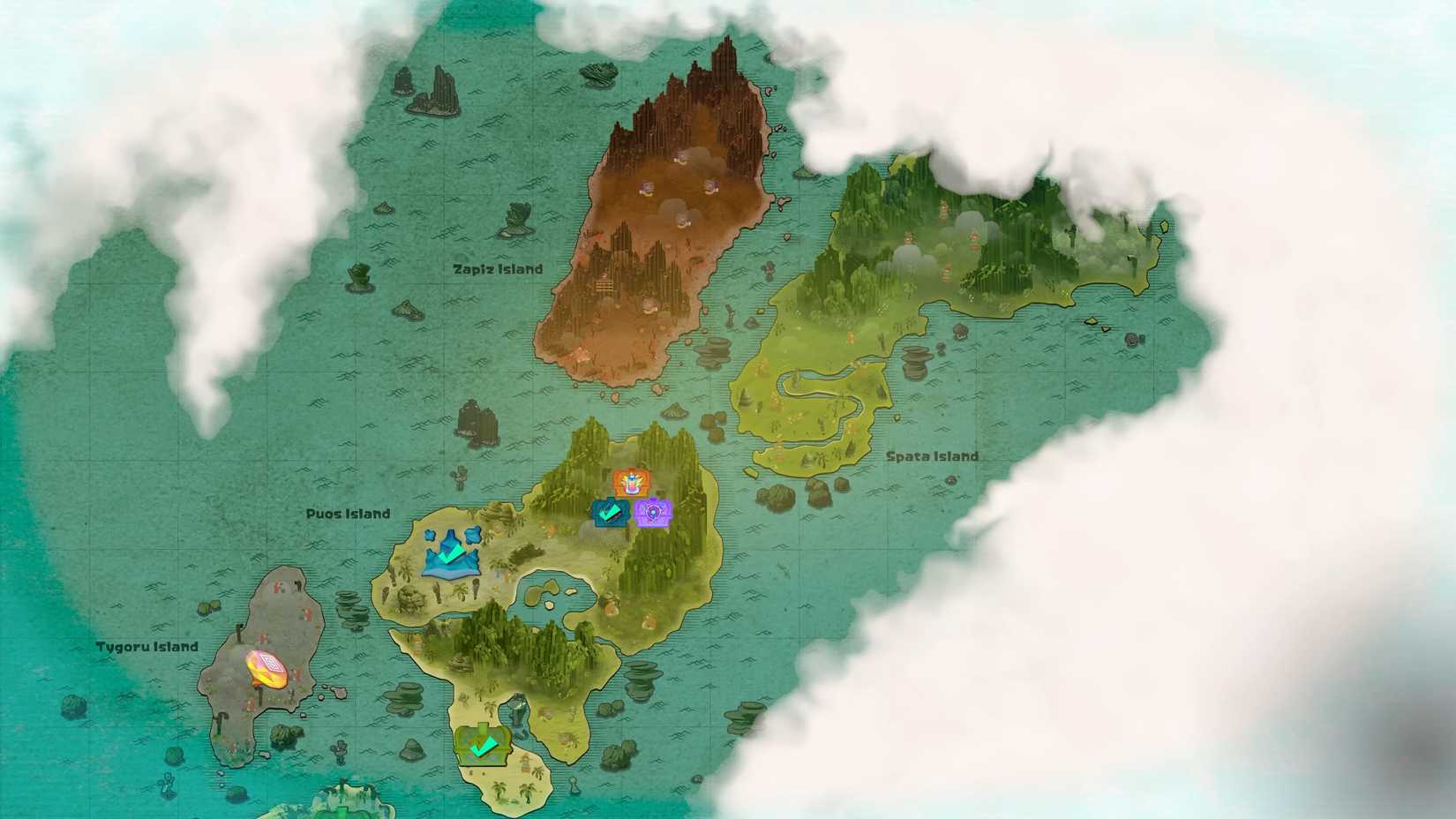 A map showing the Spirhalite Islands in Splatoon Raiders.