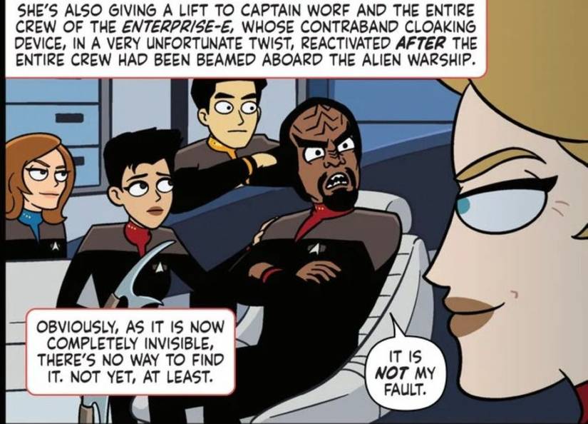 Image of everyone glaring at Worf