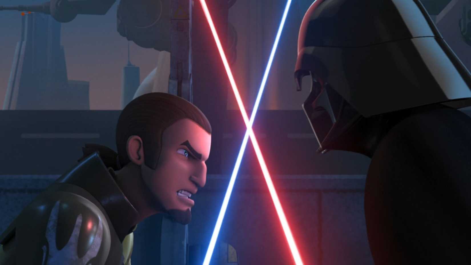 Kanan Jarrus em confronto com Darth Vader em Star Wars Rebels