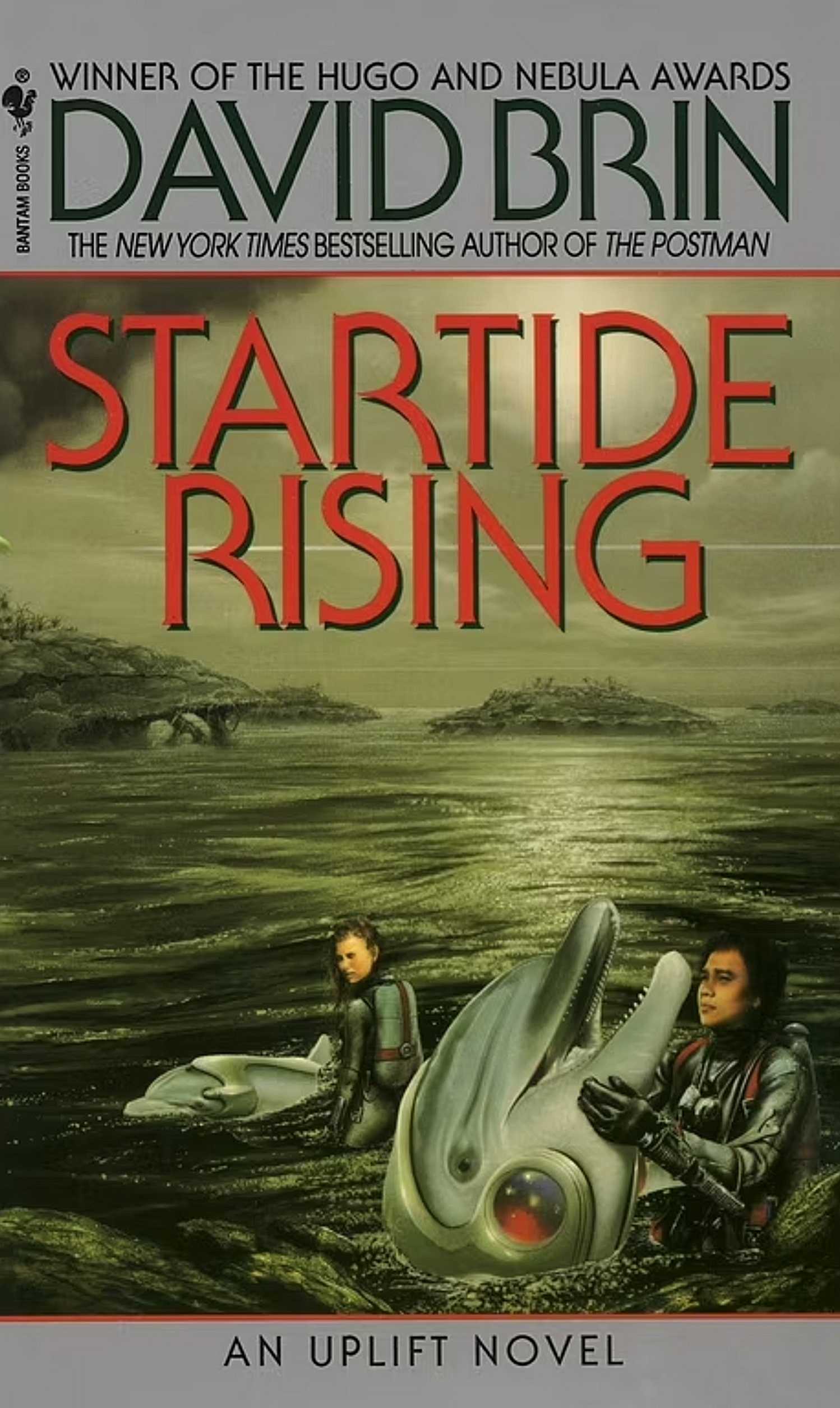 8 Award-Winning Sci-Fi Novels That Every Fan Needs to Read At Least Once 3 Startide Rising book cover, an astronaut and a dolphin