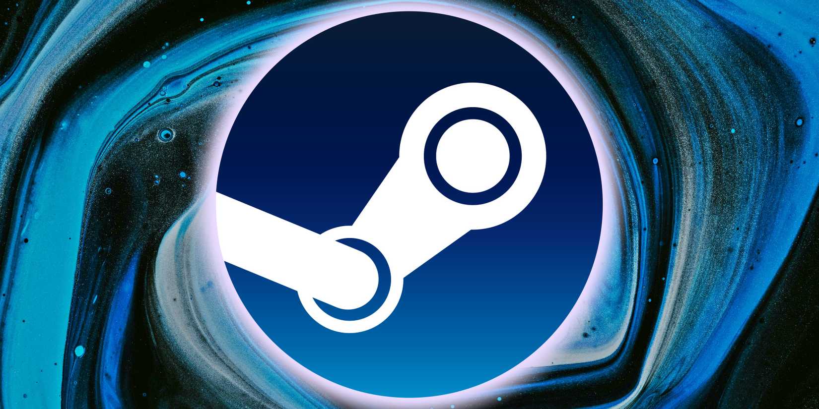 The Steam logo is superimposed over a blue swirling background.
