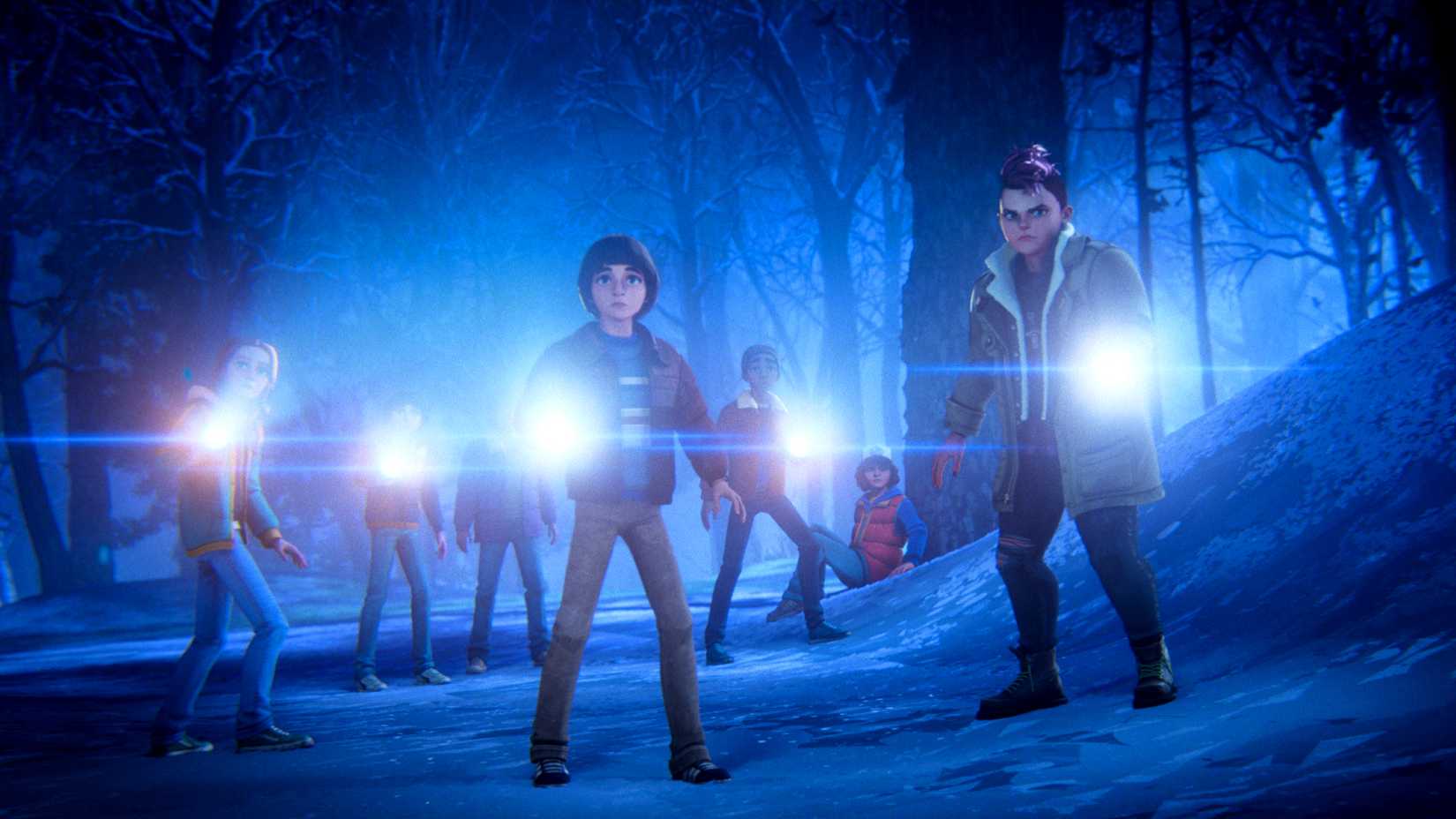 Personagens de Stranger Things: Tales from '85 na neve