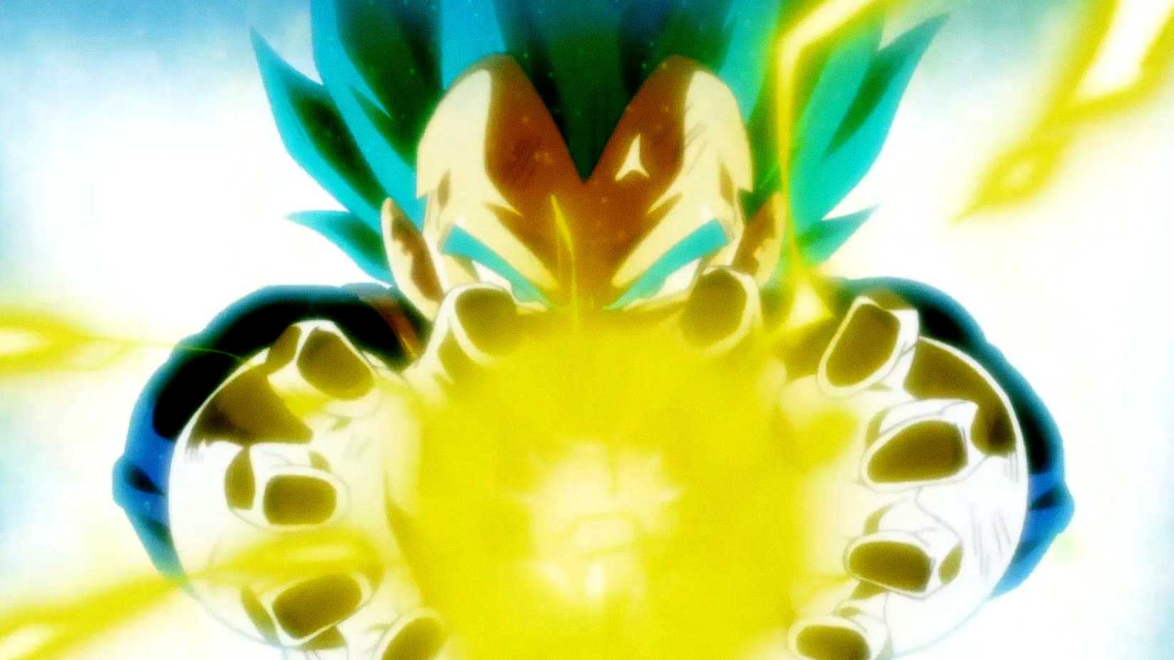 Super Saiyajin Blue Vegeta executa um Final Flash em Dragon Ball Super