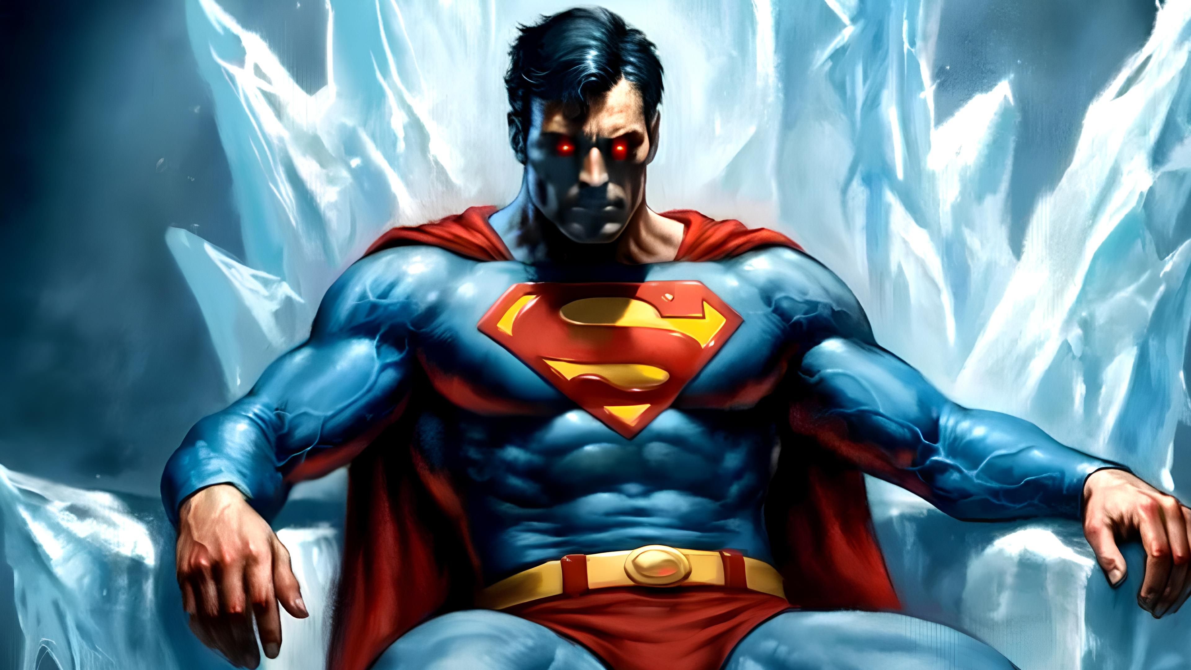 Superman carga su visión de calor mientras está sentado en una silla de la Fortaleza de la Soledad en el arte de DC Comics