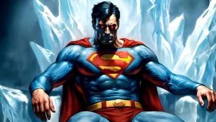 Superman charges up his heat vision while sitting in a Fortress of Solitude chair in DC Comics art