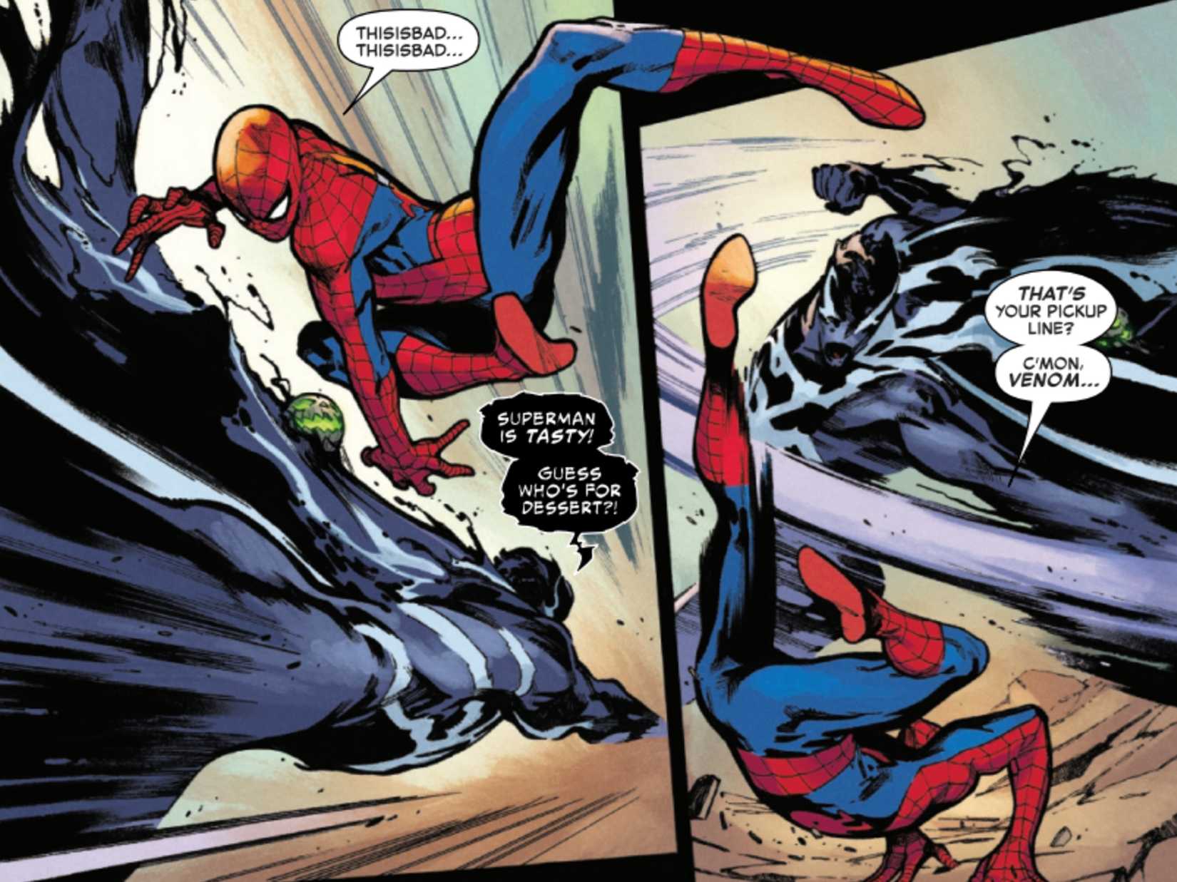 superman merges with venom to battle spider-man in marvel dc crossover 2