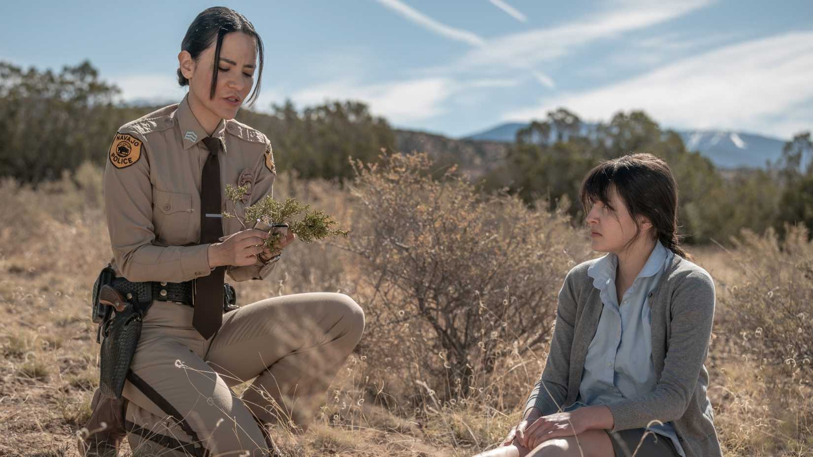 Jessica Matten as Bernadette Manuelito and Isabel Deroy-Olson as Billie Tsosie in Dark Winds season 4