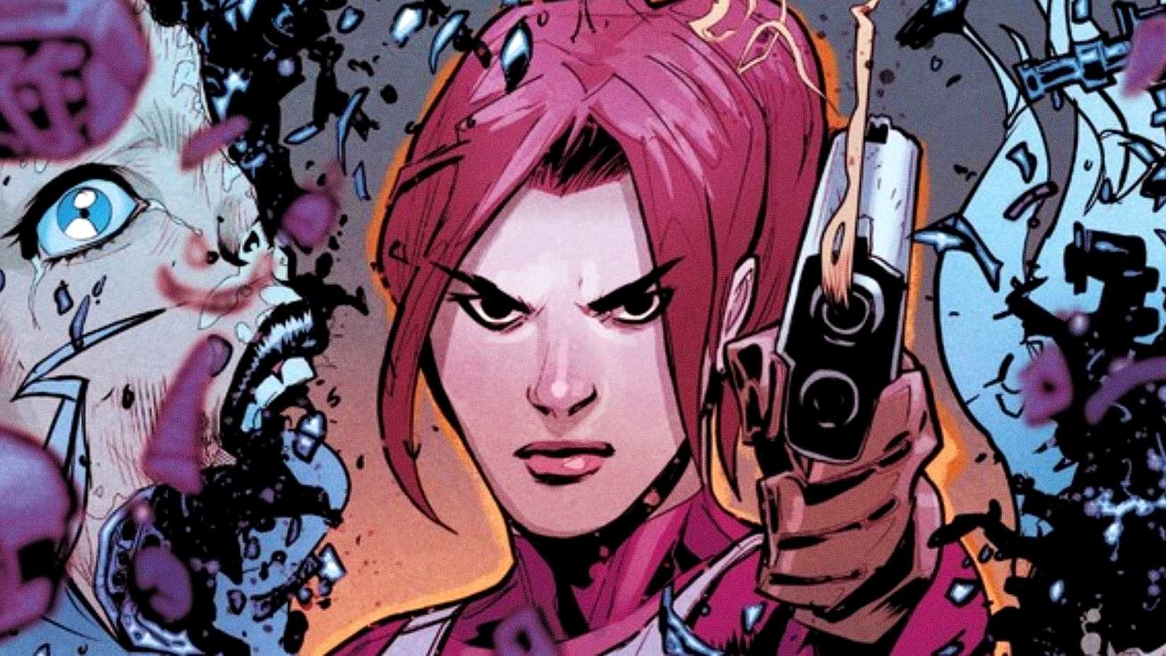 Teresa Parker shoots her gun at a face