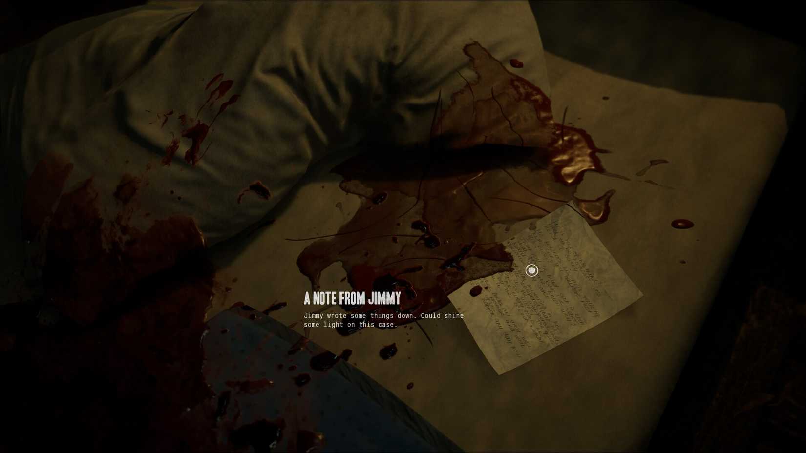 The Pines a bloody mess next to a handwritten note