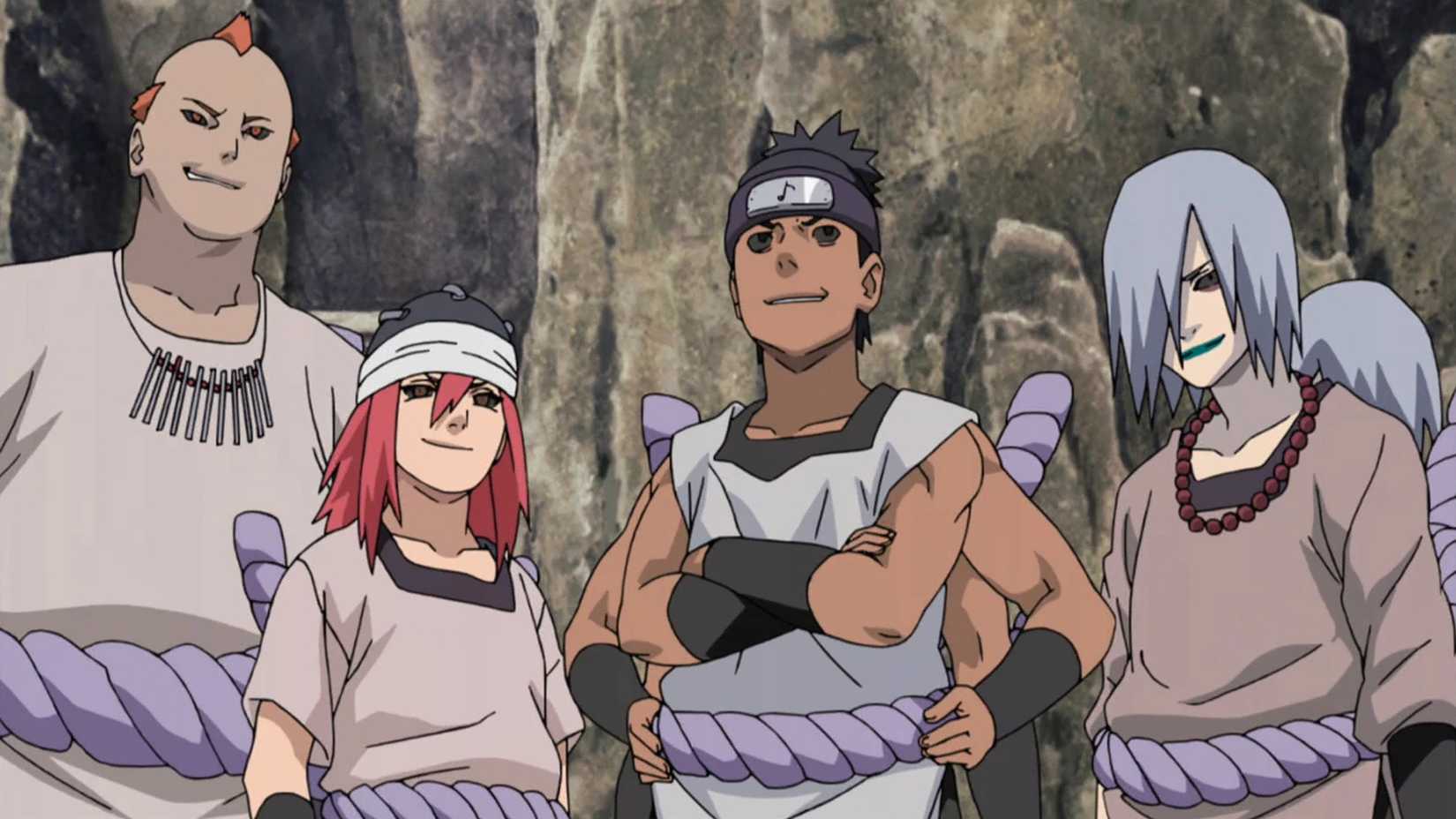 O Time Dos Cinco sorrindo em Naruto