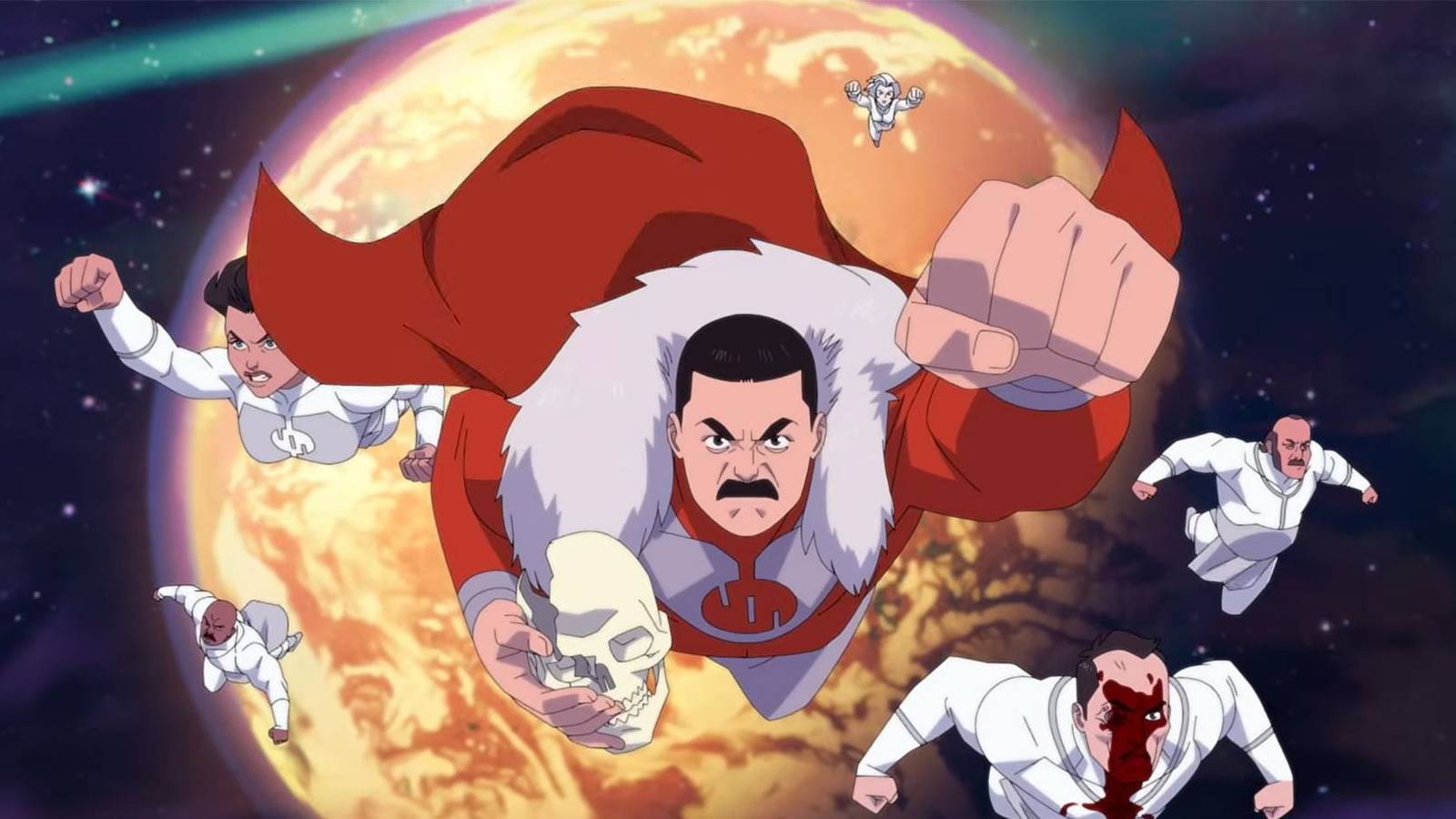 Thragg and the other Viltrumites flying in Invincible season 4