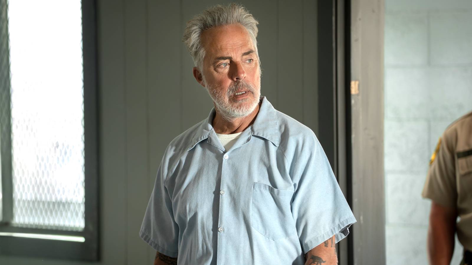 Titus Welliver's McNair looking surprised at something in Dark Winds season 4