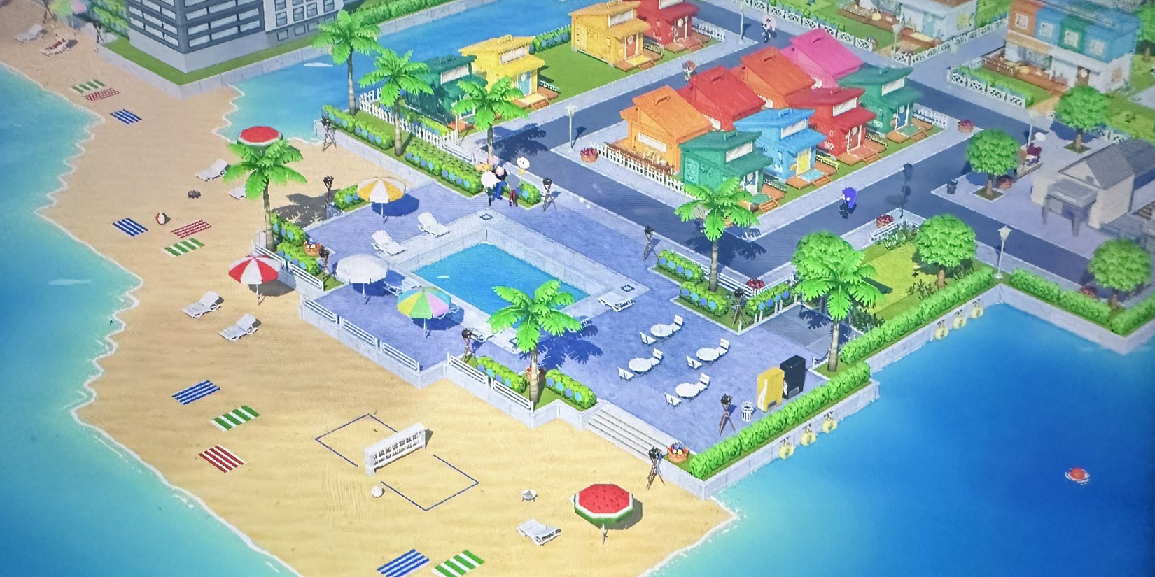 Tomodachi Life beachside pool and volleyball nets