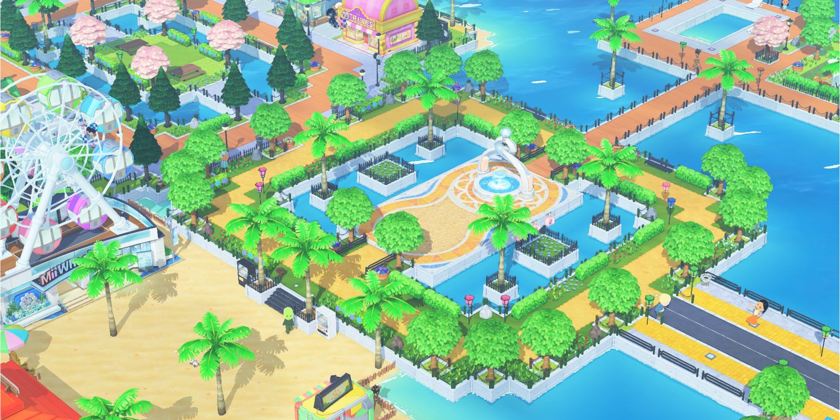 Tomodachi life fountain surrounded by nature