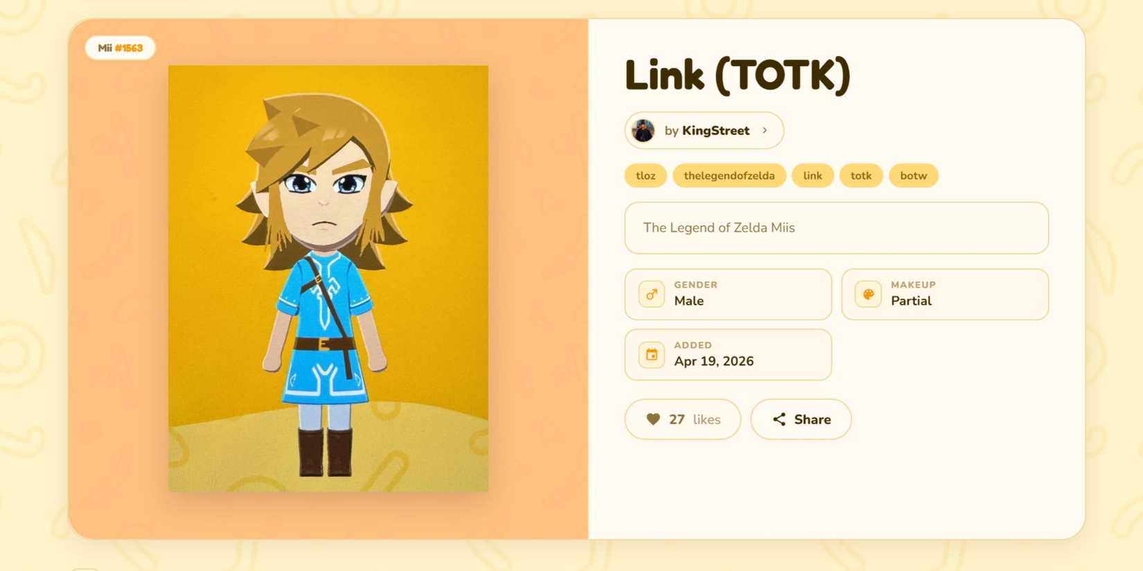 TOTK Link in Tomodachi Life made by KingStreet