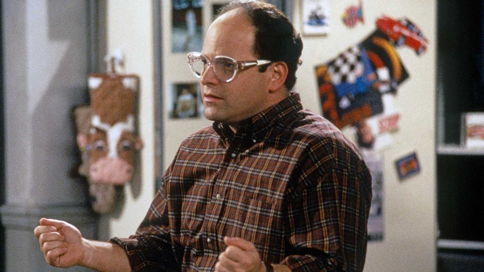 Jason Alexander as George Costanza celebrating in Seinfeld