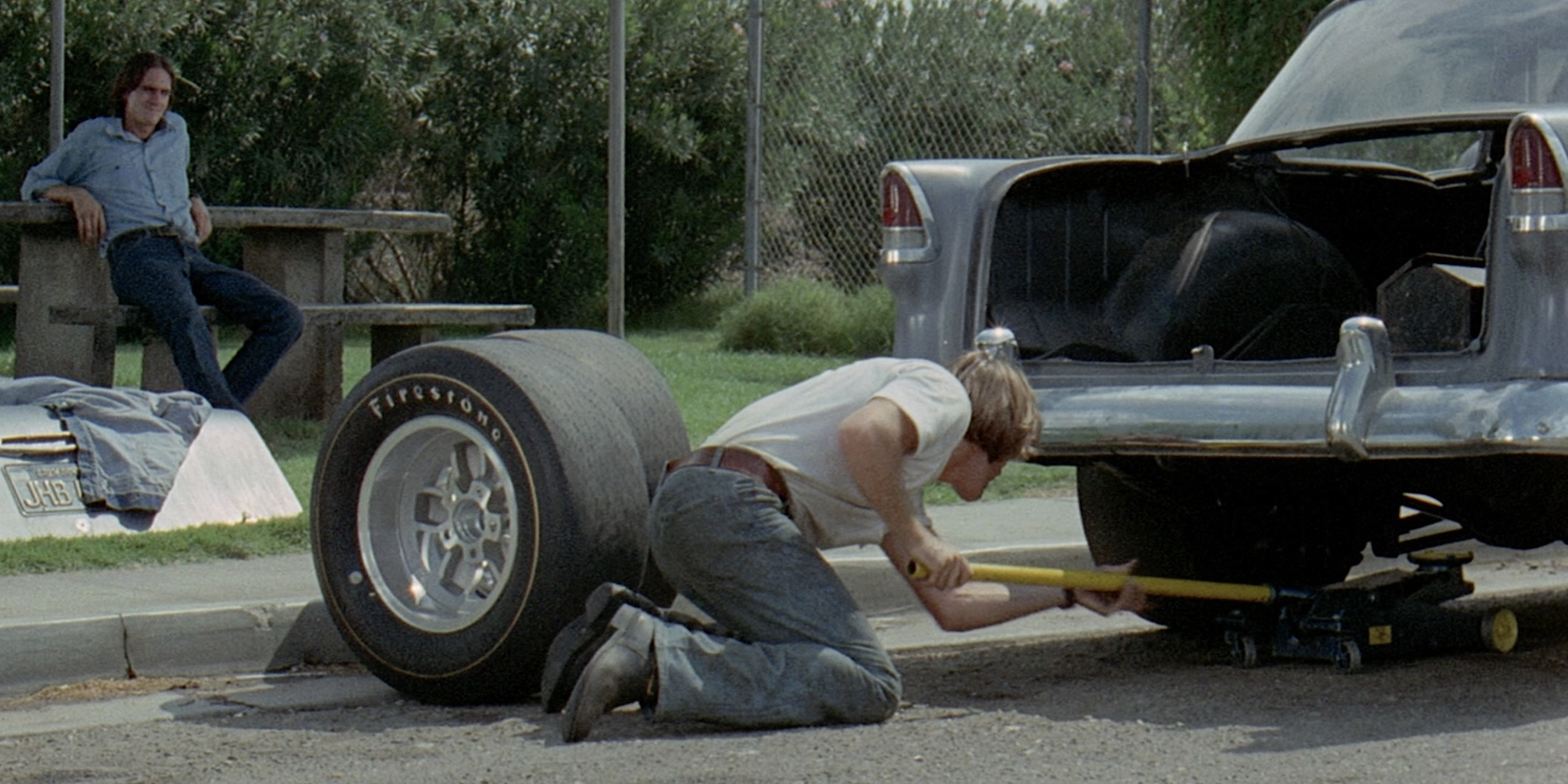 Dennis Wilson as the Mechanic and James Taylor as the Driver in Two-Lane Blacktop