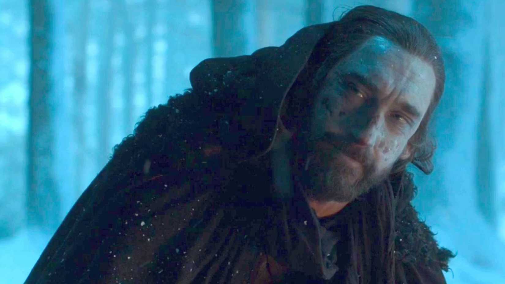 Benjen Stark against a snow-covered background 